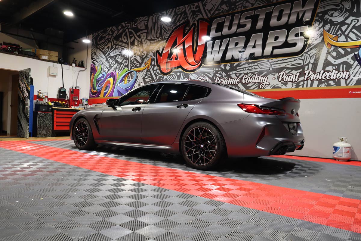 Transform Your BMW with AV Custom Wraps: Satin Dark Grey Vinyl Wrap, Window Tint, and Ceramic Coating