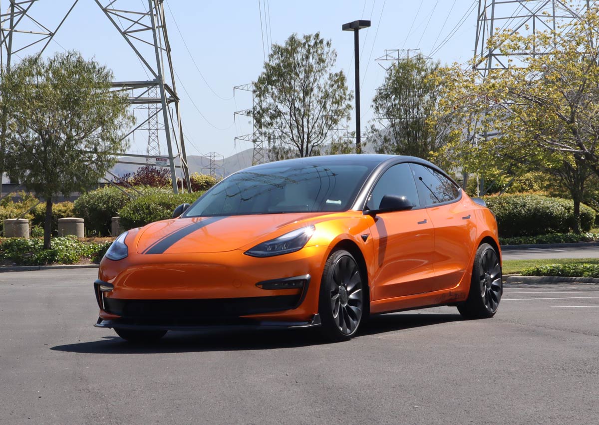 Tesla Model 3 with AV Custom Wraps: Tangerine Dream Edition