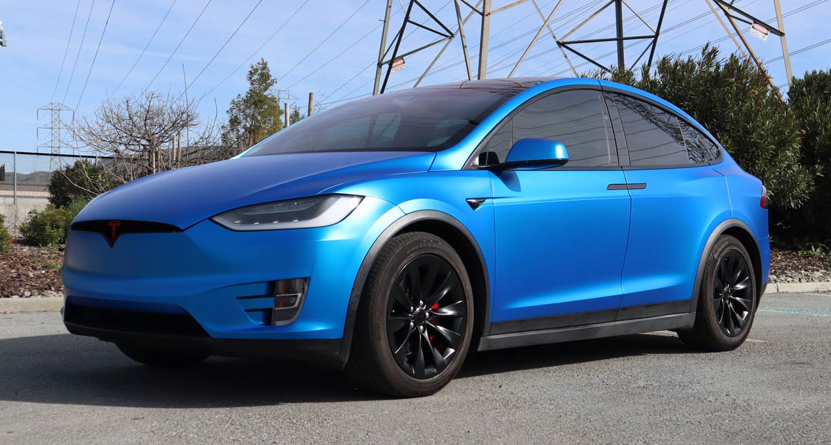 Tesla Model X KPMF Matte Iced Blue Titanium, Window Tint, and Ceramic Coating