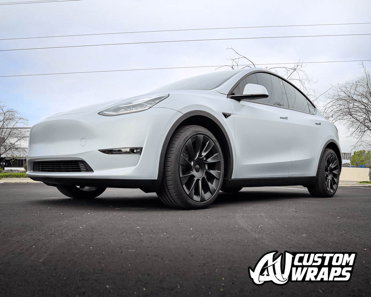 Tesla Model Y in Full Satin Battleship Grey Vinyl Wrap